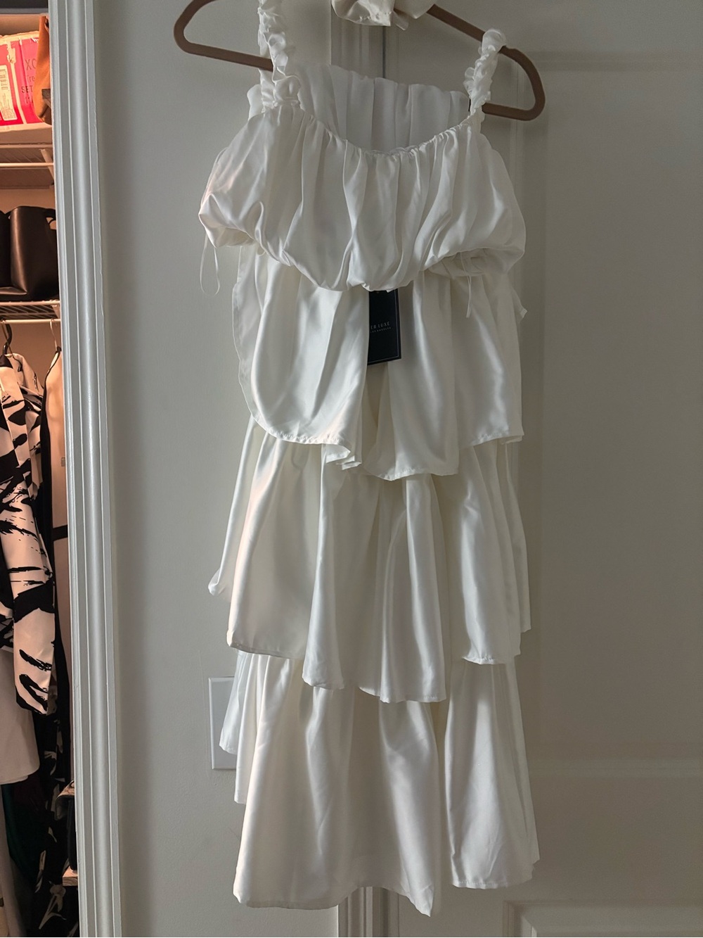 Luxe White Tiered Ruffle Midi Dress